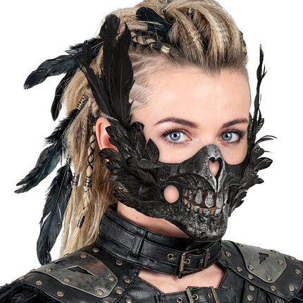Masker mond schedel met veren close-up – verkleedkleding