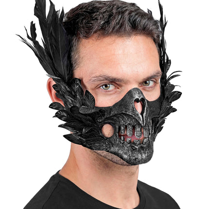 Masker mond schedel met veren sfeerbeeld – verkleedkleding