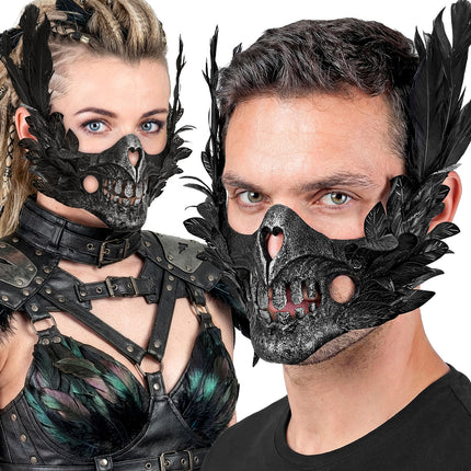 Masker mond schedel met veren achterkant – verkleedkleding