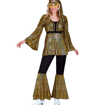 Gouden jaren 70 disco set dames - hippie outfit met top broek en hoofdband