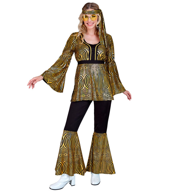 Gouden jaren 70 disco set dames - hippie outfit met top broek en hoofdband