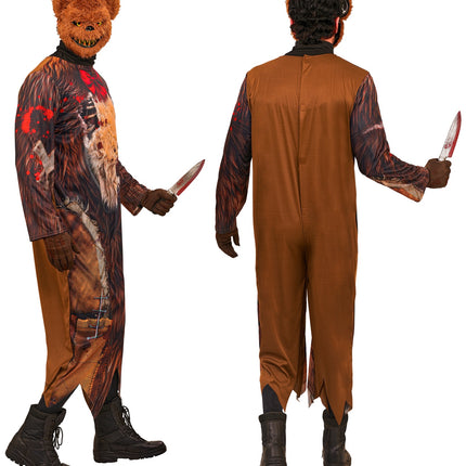 Zombie beer jumpsuit heren zij- en achteraanzicht met effen bruine rug