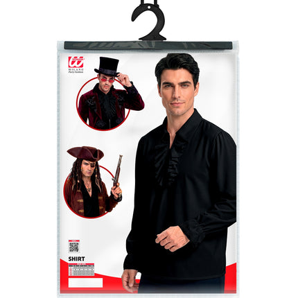 Historisch personage shirt met jabot zwart voor heren productfoto – kleding