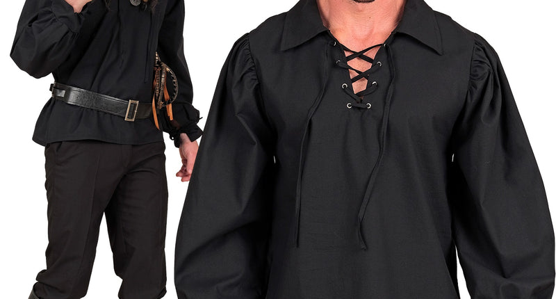 Historisch personage shirt zwart voor heren vooraanzicht – kleding