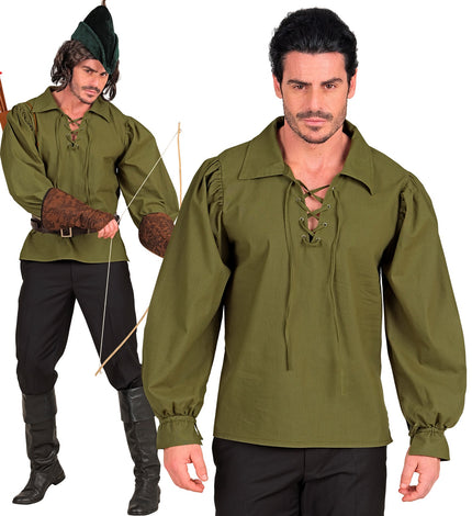 Historisch personage shirt groen voor heren vooraanzicht – kleding