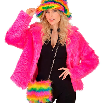 Handtas lang pluche regenboog voor dames close-up – verkleedkleding