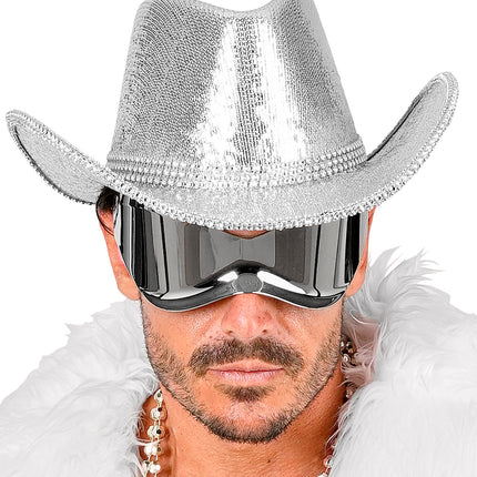 Cowboy hoed pailletten met strass zilver sfeerbeeld – hoeden