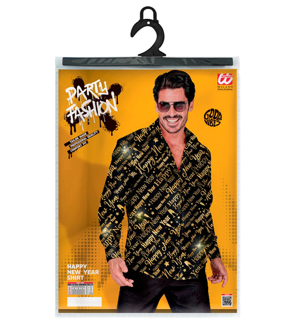 Gouden shirt happy new year achterkant - goud verkleedoverhemd heren feest