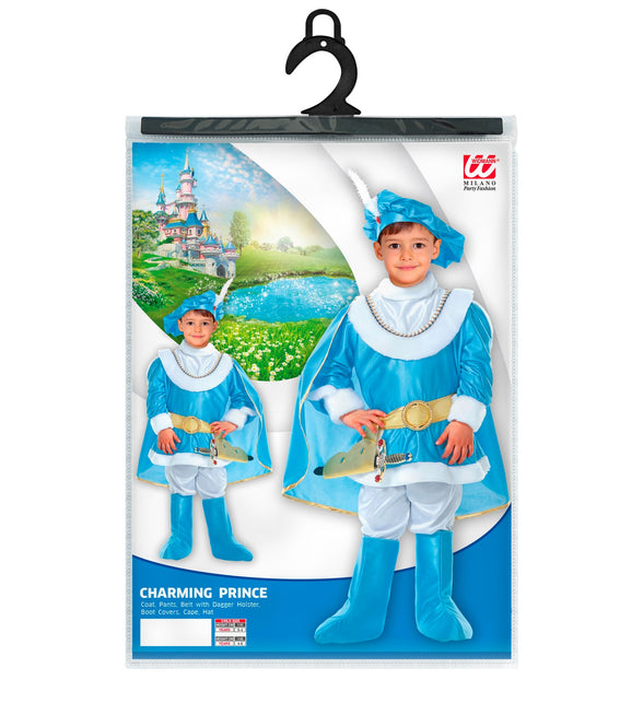 Prinsen verkleedpak kind compleet met laarshoezen en gevederde hoed, blauwe prins outfit