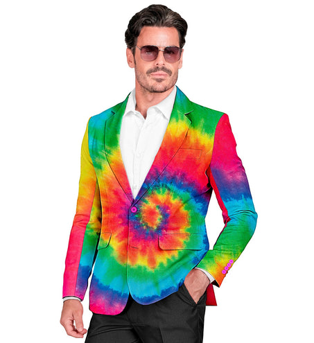 Heren tie dye colbert neon - rasta reggae verkleedjasje voor themafeest