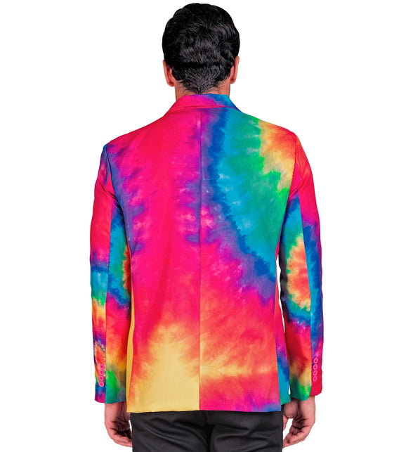 Neon tie dye colbert detail - kleurrijk batik jasje heren reggae