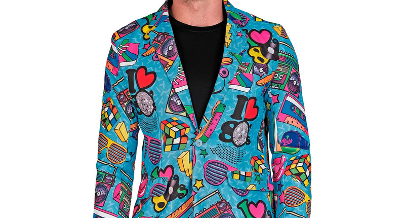 Colbert 80s Funky heren - jaren 80 feestjasje met funky print voor themafeest