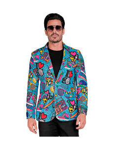 Colbert 80s Funky heren - jaren 80 feestjasje met funky print voor themafeest