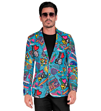 Colbert 80s Funky heren - jaren 80 feestjasje met funky print voor themafeest