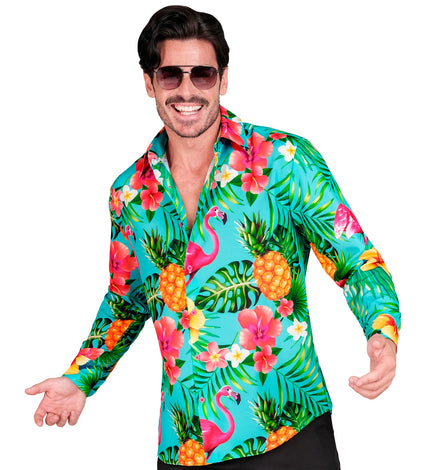 Neon flamingo blouse Floor heren - hawaii overhemd met flamingoprint voor beach party