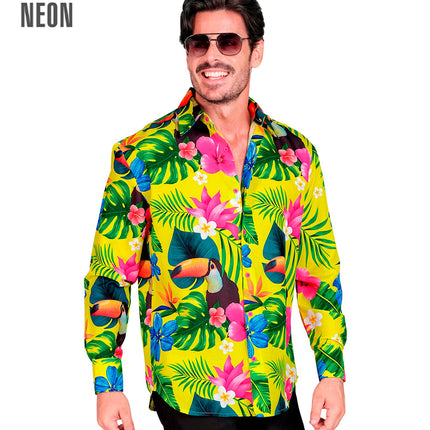 Neon tropicana blouse Troy heren - hawaii overhemd met tropische print voor beach party