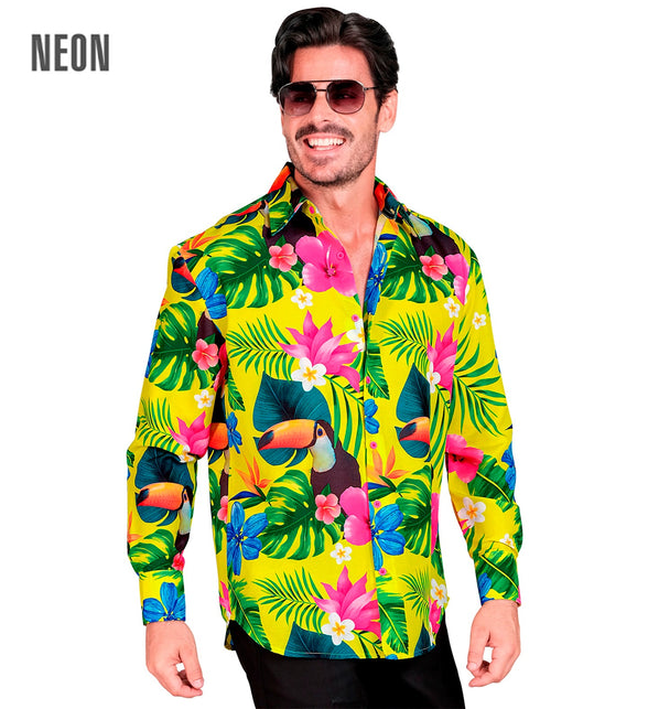Neon tropicana blouse Troy heren - hawaii overhemd met tropische print voor beach party