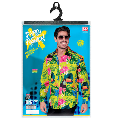 Neon tropicana blouse Troy achterkant - hawaii verkleedshirt heren neon party
