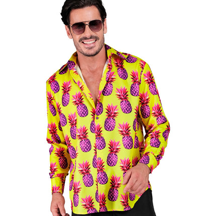 Neon ananas hawaiihemd Ankie - kleurrijke verkleedblouse heren tropisch thema