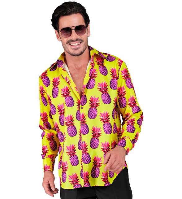 Neon ananas hawaiihemd Ankie - kleurrijke verkleedblouse heren tropisch thema