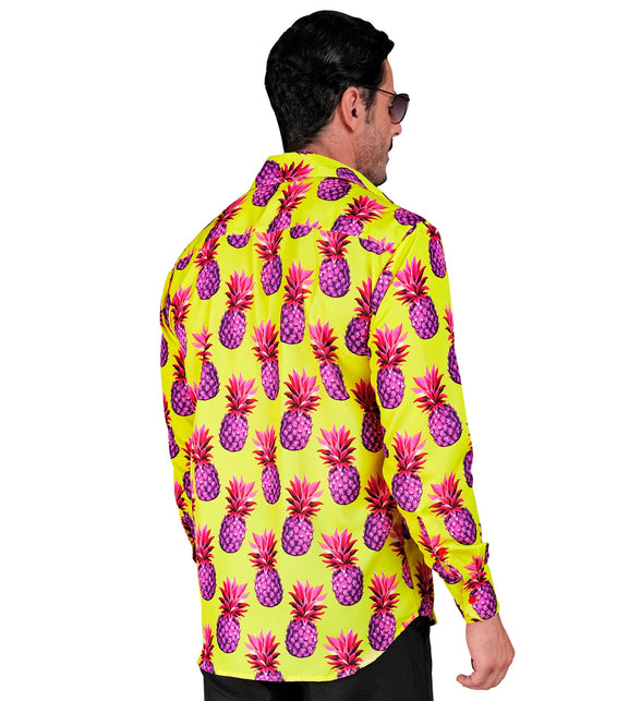 Neon ananas blouse Ankie gedragen - tropisch hawaii overhemd beach party