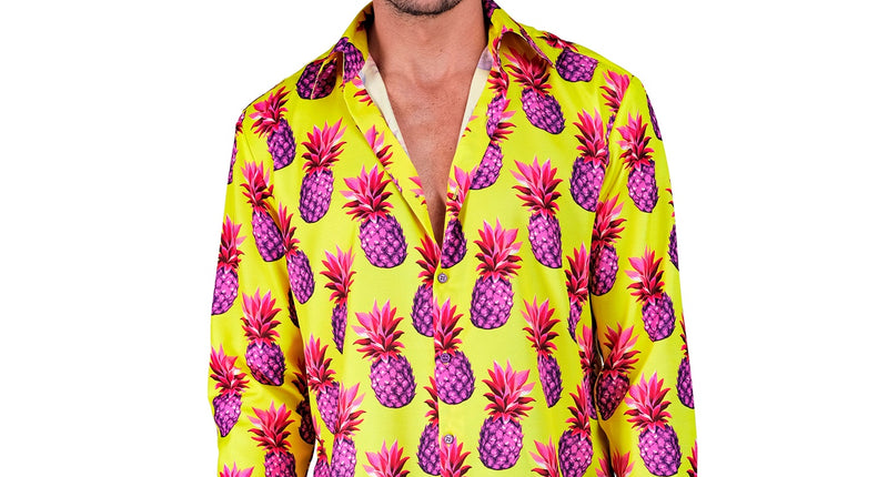 Heren hawaii blouse met neon ananas - tropisch shirt voor neon party