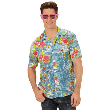 Hawaii shirt lichtblauw - lichtblauw aloha hemd met print voor beach party