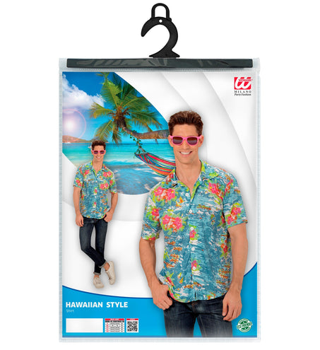 Hawaii shirt lichtblauw achterkant - lichtblauw aloha hemd tropisch
