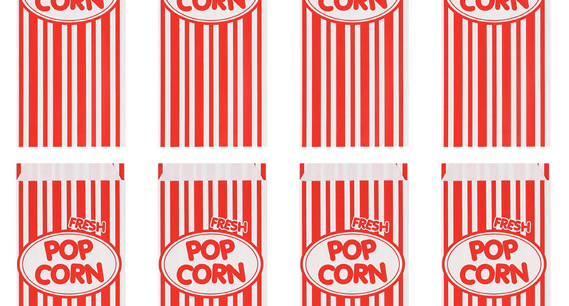Set 8 papieren popcorn uitdeelzakjes 30x13x8 cm
