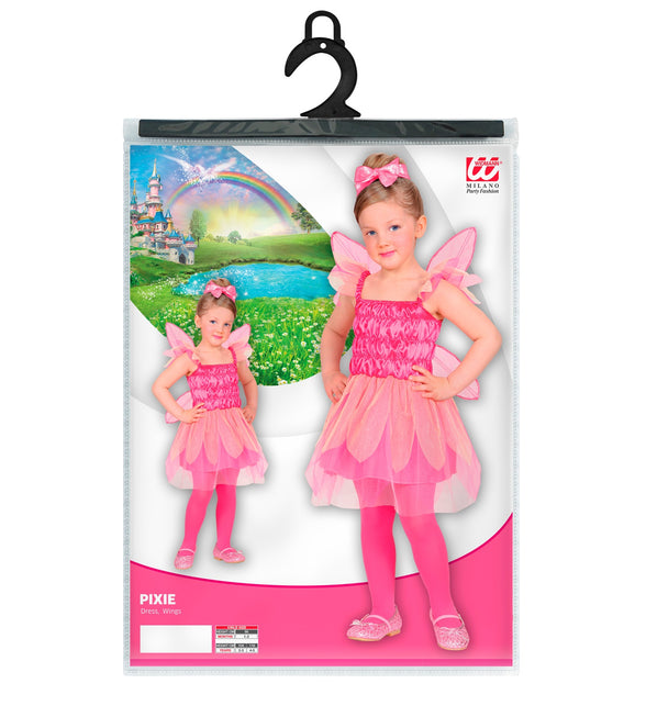 Roze feeen verkleedjurk kind met vleugels, bos-elfje Pixie outfit meisje