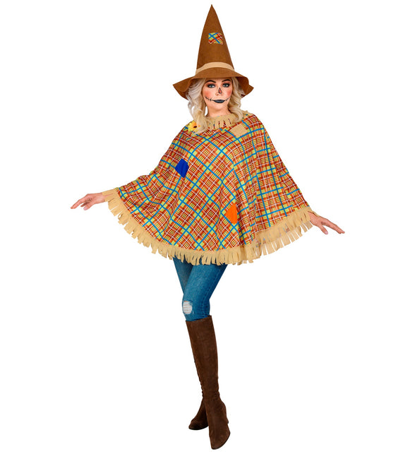 Vogelverschrikker poncho gedragen - bruine cape met hoed scarecrow kostuum