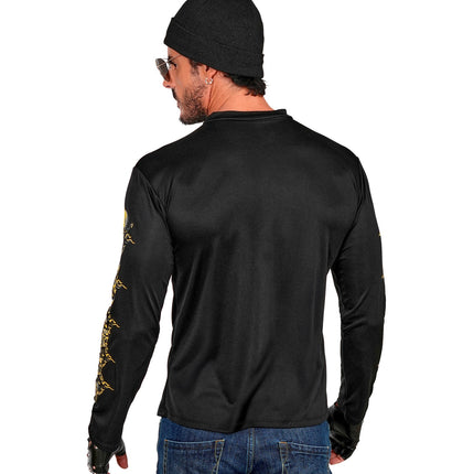 Doodshoofd shirt close-up, biker rocker T-shirt met botten detail