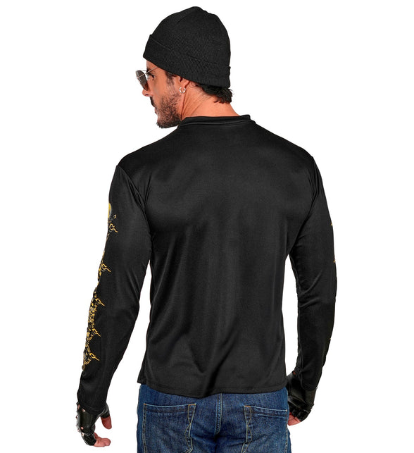 Doodshoofd shirt close-up, biker rocker T-shirt met botten detail
