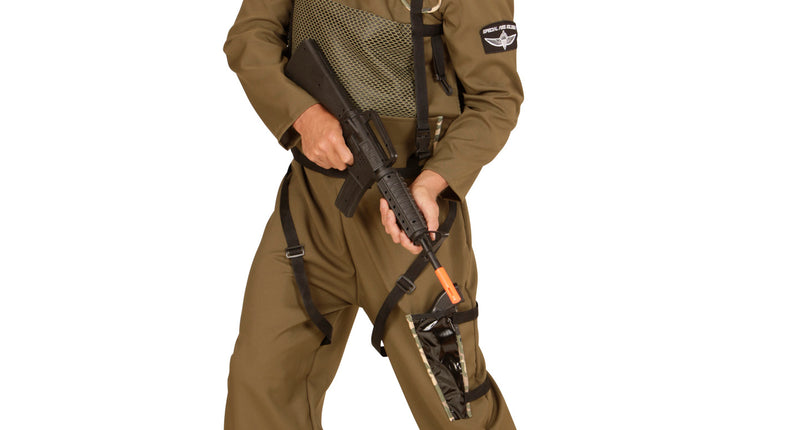 Special force parachutist pak, leger overall met vest en kap vooraanzicht