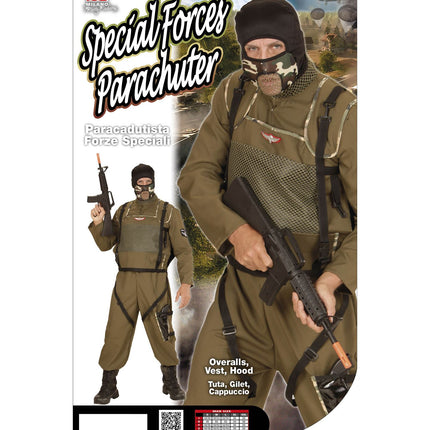 Special force parachute pak compleet, leger overall met vest en kap