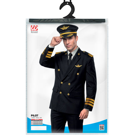 Pilotenkostuum heren in verpakking met maattabel S tot XXL van Widmann