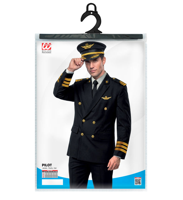 Pilotenkostuum heren in verpakking met maattabel S tot XXL van Widmann