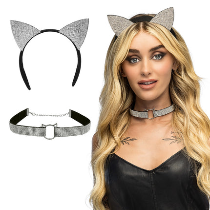 Set Diamond cat kattenoren staart diadeem