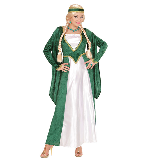 Groene middeleeuwse jurk dames detail - barok prinsessenjurk renaissance koningin