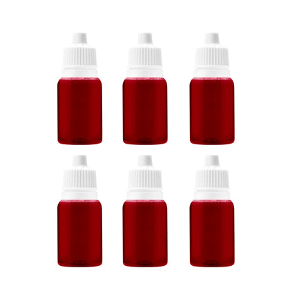 6 flesjes imitatie bloed met dieprode vloeistof en witte knijpdop, voor Halloween
