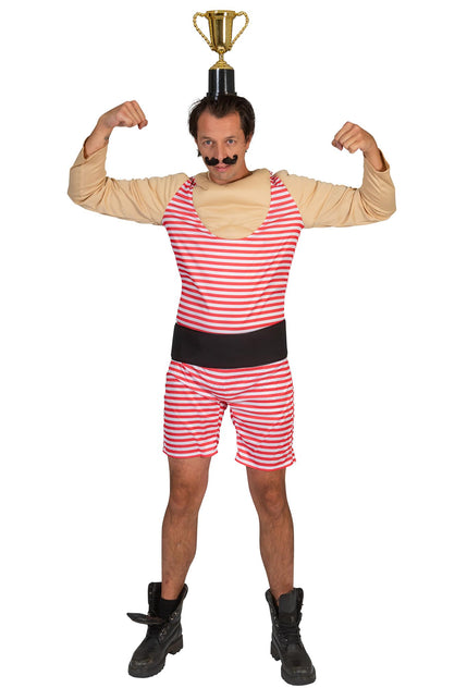 Gewichtsheffer kostuum Fonny met spierbundel achterkant – carnaval outfit