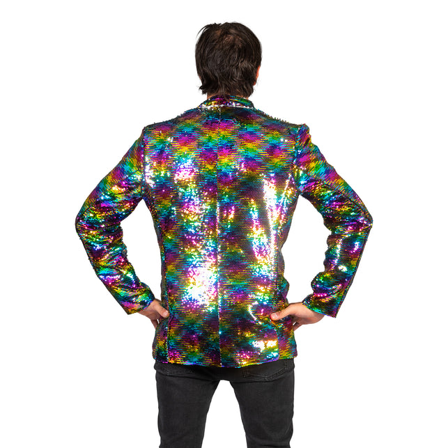 Disco jas Jack regenboog print achterkant – carnaval outfit