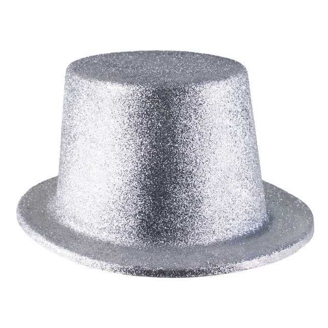 Zilveren hoge hoed met glitters