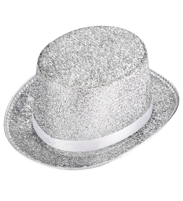 Hoge hoed zilver glitter lurex