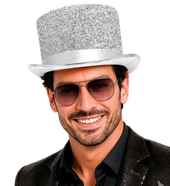 Hoge hoed zilver glitter lurex — foto 3