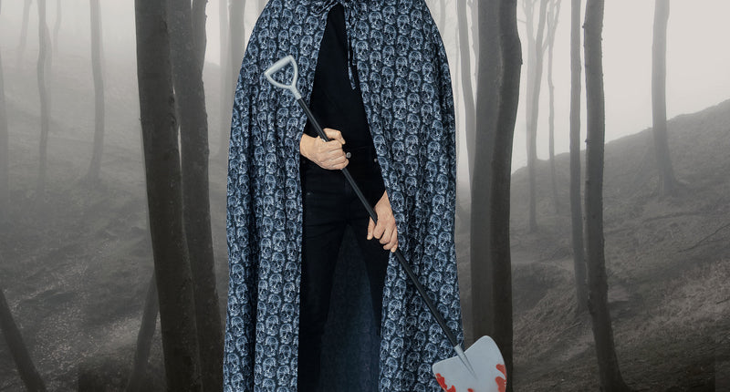 Zwarte cape met kap schedel print