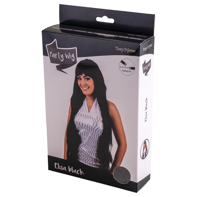 Zwarte pruik Elisa extra lang haar