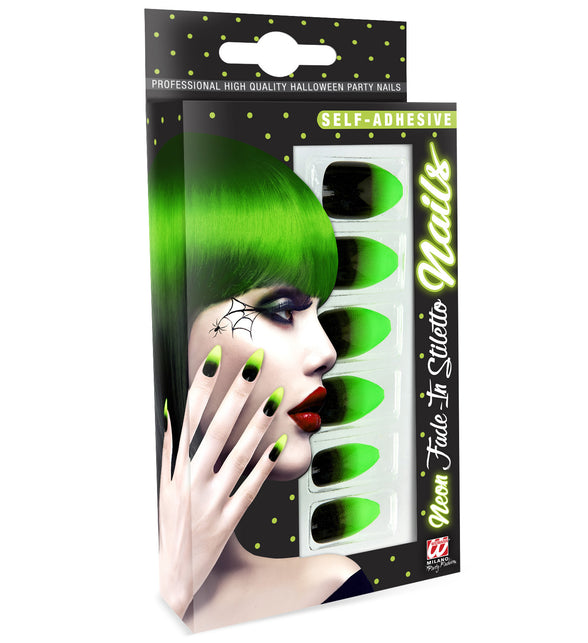 Stiletto nagels zwart neon groen