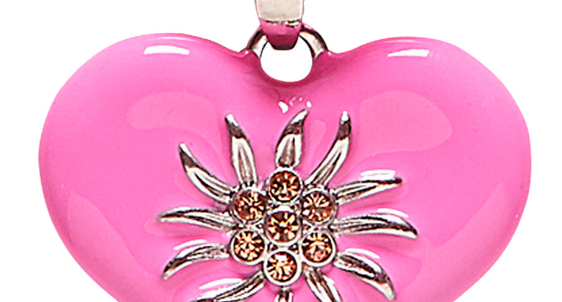 Halsketting met roze hart en edelweiss