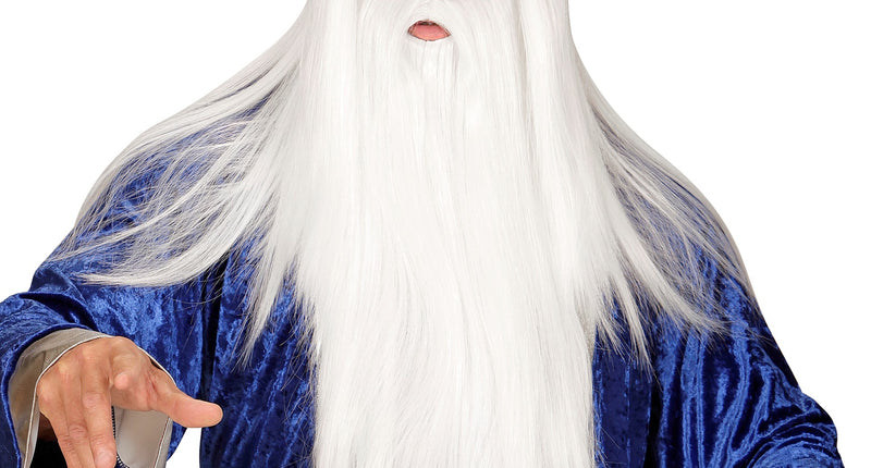 Pruik met witte tovenaars baard